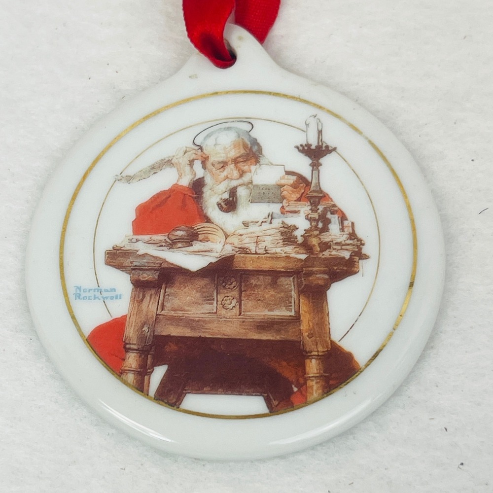 Norman Rockwell Santa Reading Letters 1996 JCPenney Porcelain Christmas Ornament